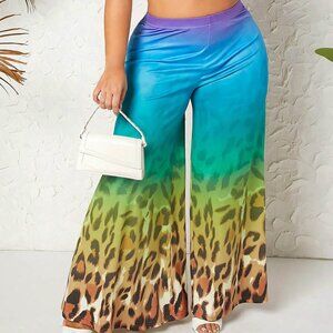 Ombre Animal Print Stretch Wide Leg Pants